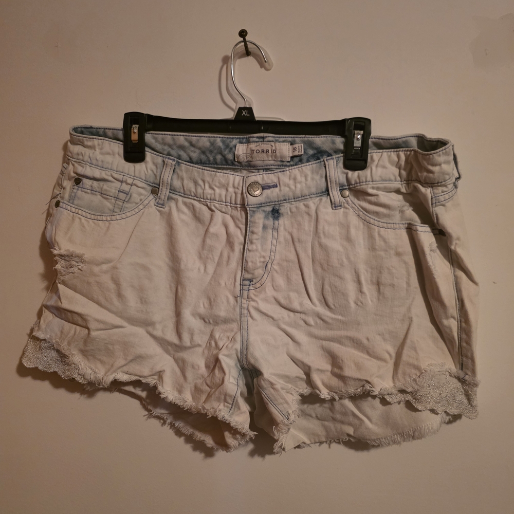 Torrid Cream Distressed Jean Shorts